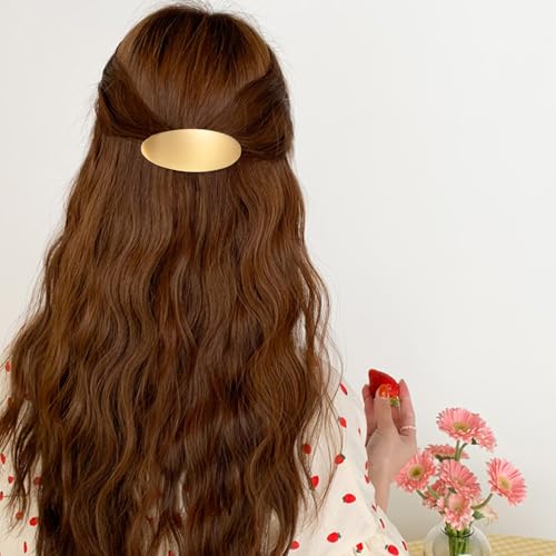 Mabor 2 presilhas de cabelo ovais de metal francês para mulheres, antiderrapante, simples, grande, g