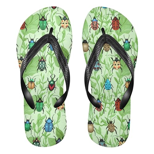 Burbuja Beetles Leaves Flip Flops for Women Men, Soft Thong Sandals Rubber Slippers for Pool Beach Essentials