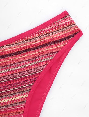 Image of ZAFUL Women Strapless Textured Bandeau Bikini 2 Piece Swimwear Cheeky Solid Lace up Bathing Suits