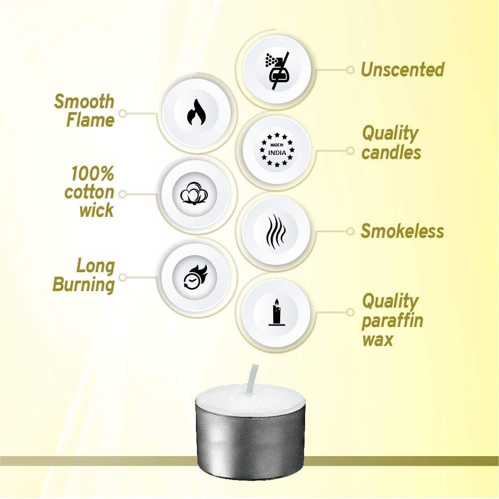 EYUVAA LABEL Uncented smokeless 9 Hrs Burning Tealight Candles for Home Decor Birthday Party Festival Reception Celebrations (Set of 100) 3