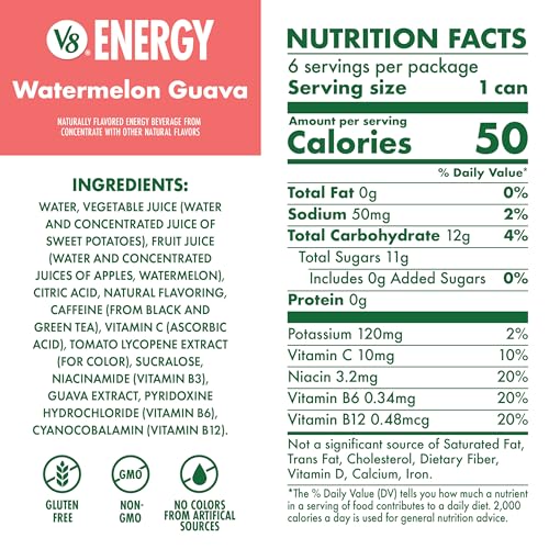 Image of V8 Energy Watermelon Guava Energy Drink, 8 fl oz Can (24 Pack)