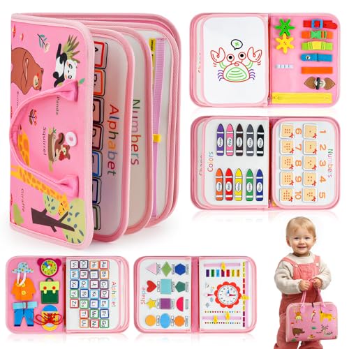 Montessori Toy Busy Book for Toddlers 1-3, Birthday Gifts for 1 2 3 Year Old Girls, Travel Activity Book & Sensory Learning Toy 1 2-4 Year Old Girl, Educational Busy Board for Fine Motor Skills