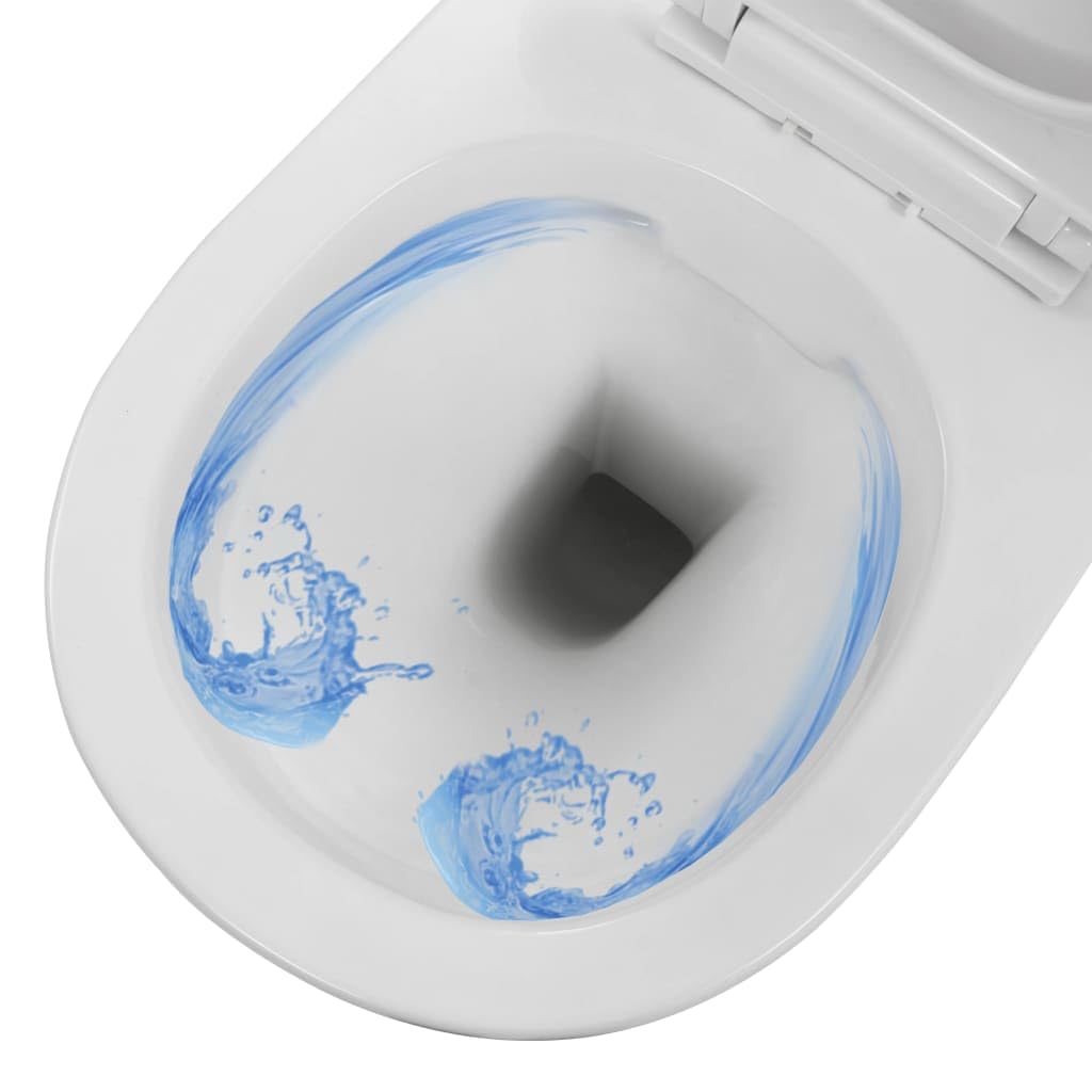 Inodoro de pared sin borde de cerámica blanca con descarga sin bordes, fijación oculta, asiento de cierre suave, dimensiones 36 x 48 x 41,5 cm, para cuarto de baño