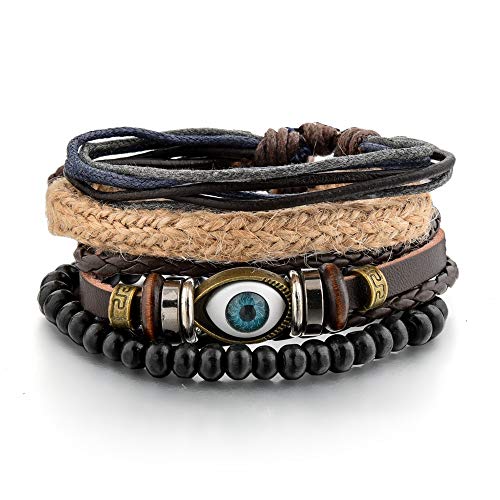Chooseberry Valentine Collection Stainless Steel Mutistrand Brown Leather Evil Eye Bracelet for Men Stylish Wear Formal Bracelet