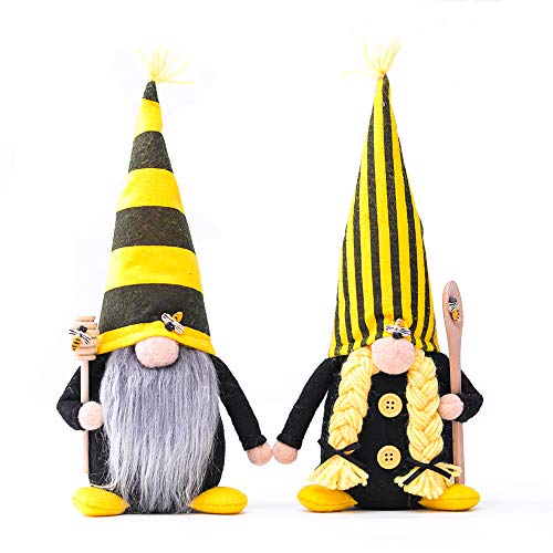Bumble Bee Gnome Decor, 2 Pack Handmade Bumble Plush Faceless Doll Ornaments World Bee Day Scandinavian Swedish Spring Decoration Home Farmhouse Kitchen Decor (Style C)