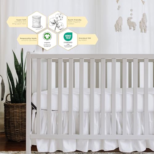 Burts Bees Baby Solid Fitted Crib Sheet Organic Cotton BEESNUG - Cloud White, Fits Unisex Standard Bed and Toddler Mattress, Infant Essentials, 52 x 28 Inch 1-Pack - Image 5