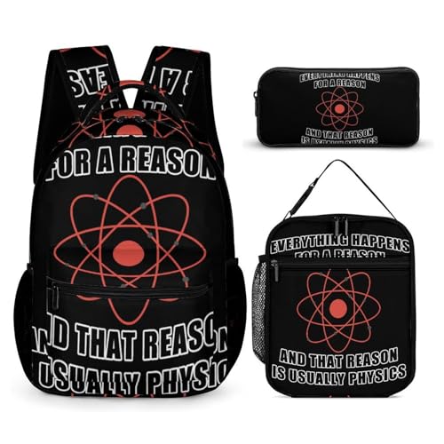 Atom Physics Science Backpack Shoulder Bags Lunch Bag Pencil Case Box 3 Set Daypack Cute