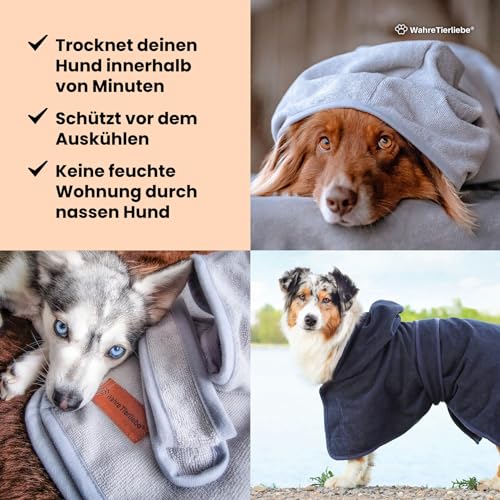 Wahre Tierliebe Hundebademantel waschbar - Trockenes Fell in nur wenigen Minuten - Hundehandtuch als kuscheliger Kälteschutz. Für Große, mittelgroße und kleine Hunde, Bademantel Hund, XL