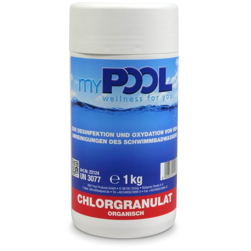 myPOOL Wasserpflege Set - 6-teiliges Starter Set auf Chlorbasis - pH Plus pH Minus Chlorgranulat Langzeittabletten Algenschutz und Dosierschwimmer - Optimal geeignet für Pools ab 15.000 l Volumen