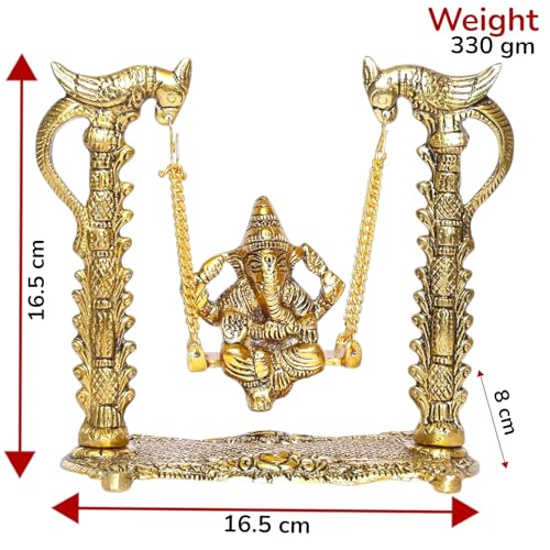 Image of KridayKraft Ganesh ji Idol,Ganpati murti on Swing jhula for Temple Pooja, Ganesha Metal Statue Table Decorative Home,Office & Gift Your Relatives,Religious Idol Showpiece Figurines Gift Article...