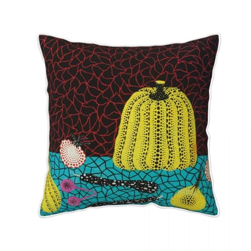 草間彌生 かぼちゃ (2) 枕カバー ,ベルベットトリム, 抱き枕カバー 柔らかい 抗菌 防臭 防ダニ 洗い替え 四節通用 両面印刷 インテリア ソファー用クッションカバー て 寝具 柔らかく快適なクッション,サイズ【18*18 In 45*45cm】