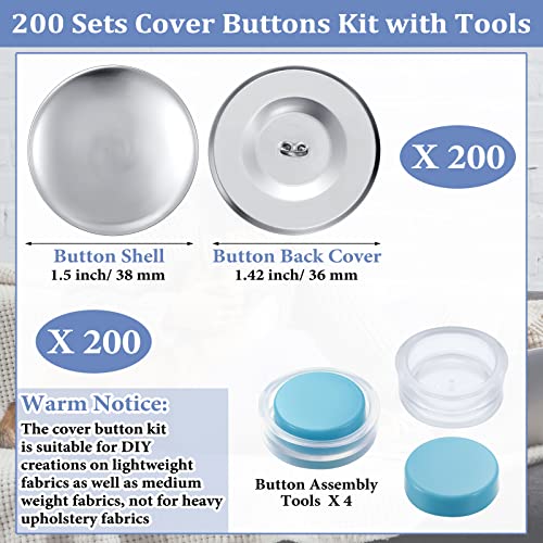 200 Sets Cover Buttons Kit With Tools Buttons To Cover Self Cover Buttons With Wire Backs Diy Fabric Cloth Cover Buttons (Size 60/ 1.5 Inch) #TOP1