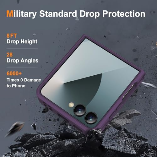 Image of ORETECH Magnetic for Samsung Galaxy Z Flip 7 Case, with [2 x Screen Protector] Translucent Back Non-Slip Hard PC Shockproof Bumper Protective Case for Samsung Z Flip 7 - Deep Purple