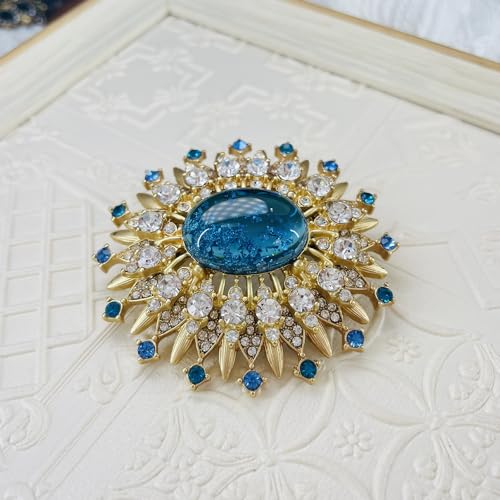 Image of Vintage Rhinestone Flower Brooch Pin 14k Gold Plated Sun Flowers Crystal Laple Pins Clip Suit Dress Sweater Clothes Accessories Brooches Pins Exquisite Palace Style Jewelry Gifts for Women Girls Mom
