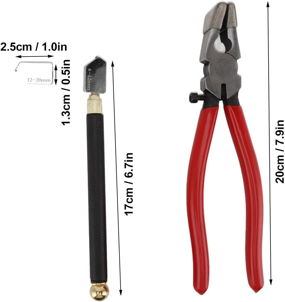 XHTLLO 9PCS Glass Cutting Tool, Glass Cutter Tool Kit, Heavy Duty Running Pliers, Breaking Pliers, Glass Cutter Pen with 2 Cutter Heads, Oil Dropper, Screwdriver, Storage Bag for Home Decor