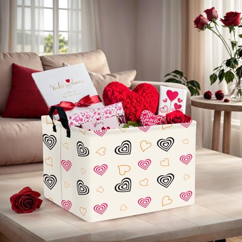 Image of Valentine's Day Basket Gift for Empty Cute Heart Large Storage Bin for Kid and Baby Room Decor (Red and Black)