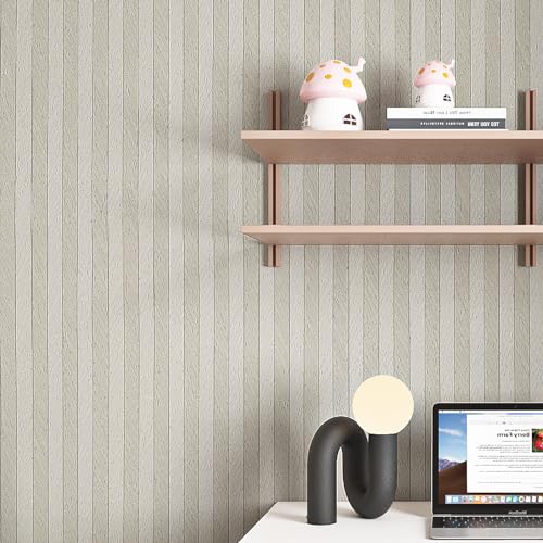 Livelynine 15.8x197 Tan Beige White Striped Wallpaper Peel and Stick Neutral Stripe Wall Paper Roll Stripes Accent Wall Panels Wood Contact Paper Waterproof Wood Panel Wallpaper for Bathroom Bedroom by Livelynine - Used condition - US$14.51