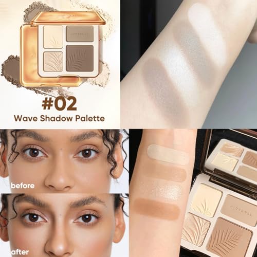 Image of JUDYDOLL Highlight & Contour Palette, All-in-One Matte Highlighter Contour Compact, Natual Finish, Easy to Apply, Blendable Face Makeup for Warm Skin Tone (02 Plant Shadow Palette)