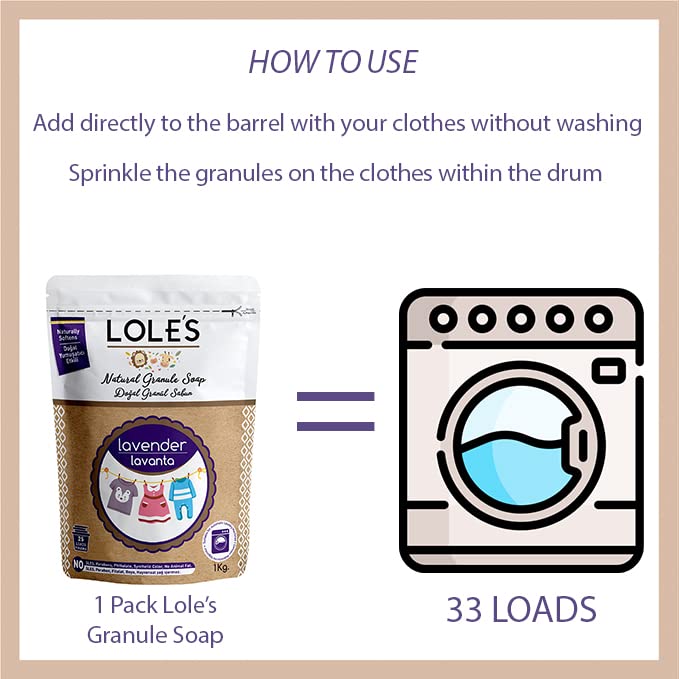 LOLE'S Natural Washing Detergent Soap Powder - Lavender Soap Flakes - Hypoallergenic for Sensitive Skin & Baby Clothes, Eczema Friendly Laundry Powder for Sheets - 1kg
