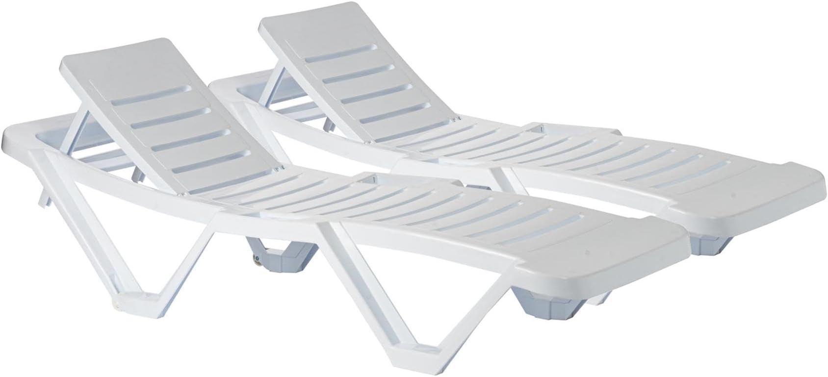 Resol Master Sun Loungers 5-Position Adjustable Backrest - White - Pack of 2 - Heavy Duty Plastic Stackable Sunlounger Outdoor Patio Sunbed Garden Recliner Chair for Beach, Pool, Patio, Garden