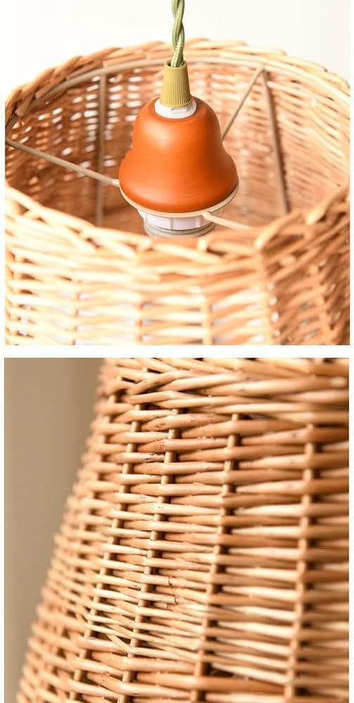 Paralume in Vimini Naturale retrò, lampadario Fai da Te con Gabbia in Rattan, lampadario Rustico a Cestino Cavo, Lampada a Sospensione per la casa in Stile costiero.
