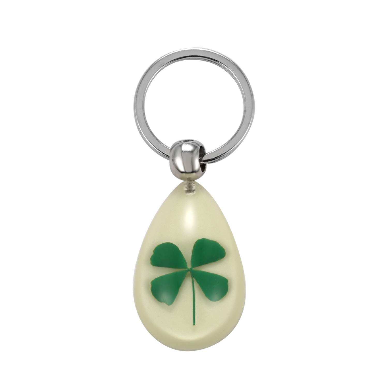 FM FM42Dried Leaves Lucky Real 4-Leaf Clover Simulated Resin Glow in the Dark Key ring Keychains