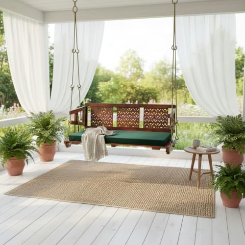 Image of APRODZ Swing for Home Reversible Sheesham Wooden Jhula for Adult for Home | Wooden Swing for Balcony | Hanging Swings with Brass Coated Chain | Patio 3 Seater Indoor /Outdoor, Honey Finish