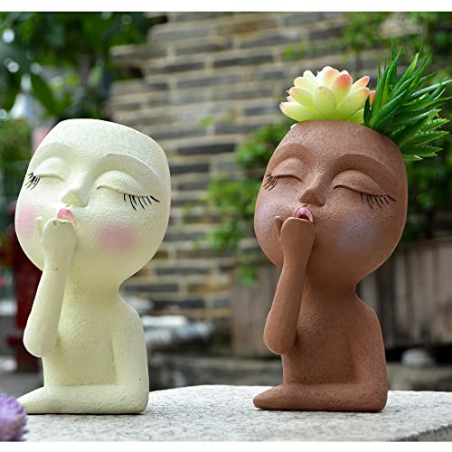 Lovtoctic Head Planter, Face Planters, Statue Flowerpot, Girl Head Flower Pot, Lady Faces Plant Pots, Female Art Vase For Indoor Outdoor Plants, Small Resin Succulent Pots (Cream) #TOP1