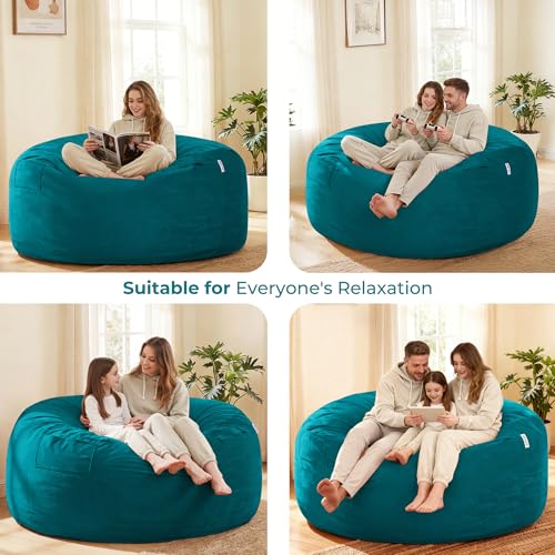 Image of HABUTWAY Bean Bag Chair: Giant 6' Memory Foam Furniture Bean Bag Chair with Microfiber Cover - 6Ft,Sea Blue