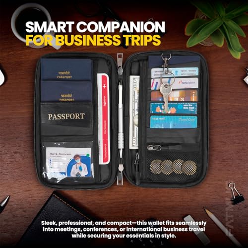 Image of FATMUG Travel Passport Organiser Wallet for Men Women- Family Passport Holder Cover with Zips-Black