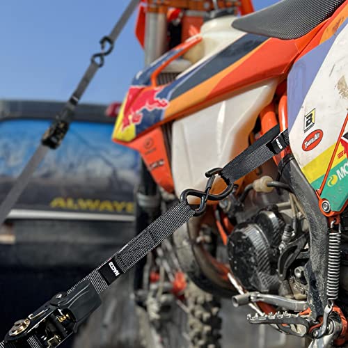 Haccoplanet Ratchet Tie Down Straps, 2340Lb Break Strength, 4Pc 1Inch X 16Ft Tie Down Strap Set With Padded Handles & Coated S Hook W/Safety Clip, Cargo Strap Tie Down For Motorcycle, Truck (Black) #TOP5