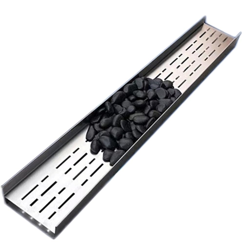 Sistema di drenaggio lineare in Acciaio Inossidabile 304 - Scarico a Trincea a Forma di U Color Argento per Giardino Esterno, Balcone e marciapiede - 39,4" x 5,9" x 2,6" con Tappi