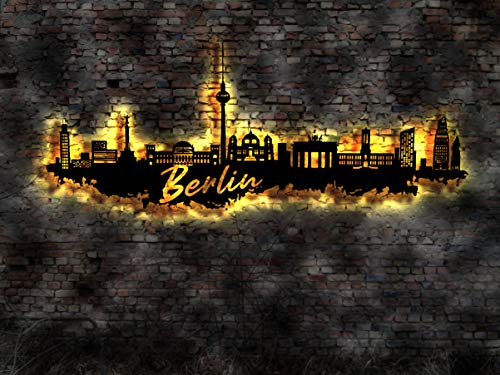 Skyline Berlin Tableau mural LED bois pour illuminer vos soirées au salon