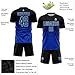 Custom Soccer Jersey Sets for Men Women Youth Boys Girls, Personalized Gradient Sports T Shirts and Shorts Team Uniforms with Name Number Logo Print, Design Your Own Casual Suits, Blue Black