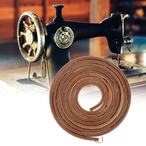 Treadle Sewing Machine Belt, 72 X 3/16 Inch Cowhide Sewing Machine Replacement Leather Belt Treadle Parts Accessories with Hook for Universal Pedal Sewing-Machines, Brown