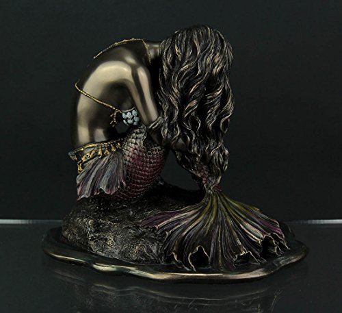Estatua Sirena Solitude Sentada en Roca Acabado Bronce miniatura 3