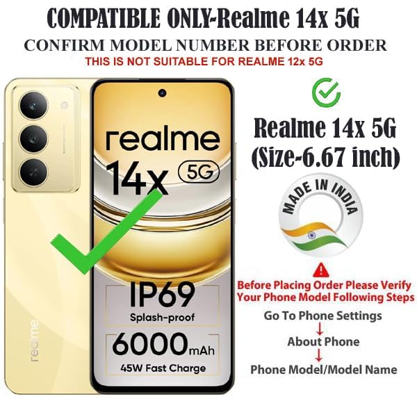 Image of Fastship Vintage Magnatic Closer Matte Leather Flip Cover Compatible Model for Realme RMX3940 / Realme 14x 5G - Black