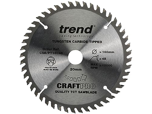 TREND CSB/PT16048 CRAFT BLADE PT TCP 160X48T X 20MM, Tungsten Carbide Tipped, 160mm, 1 Pack