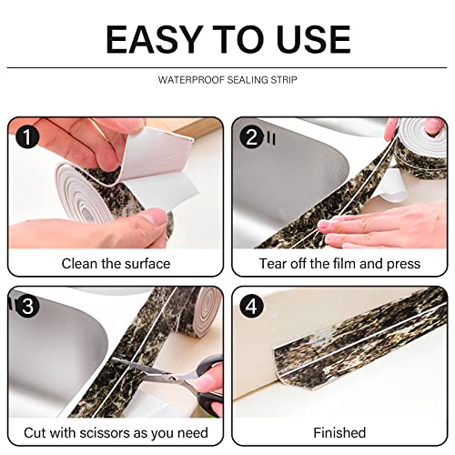 Image of 3 Rolls 10.5 Feet Caulk Tape Toilet Caulking Strip Self Adhesive Bathroom Sealing Peel and Stick Caulk Strip for Bathtub, 1.5 Inches (Brown Marble)