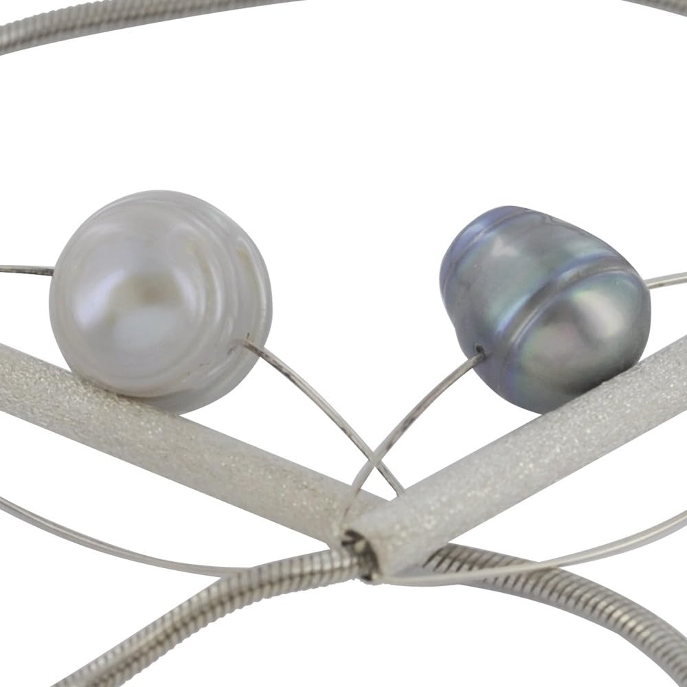 LES POULETTES BIJOUX - Collana Argento 925 e 8 Perle Barocche Grigio Scuro e Grigio Chiaro