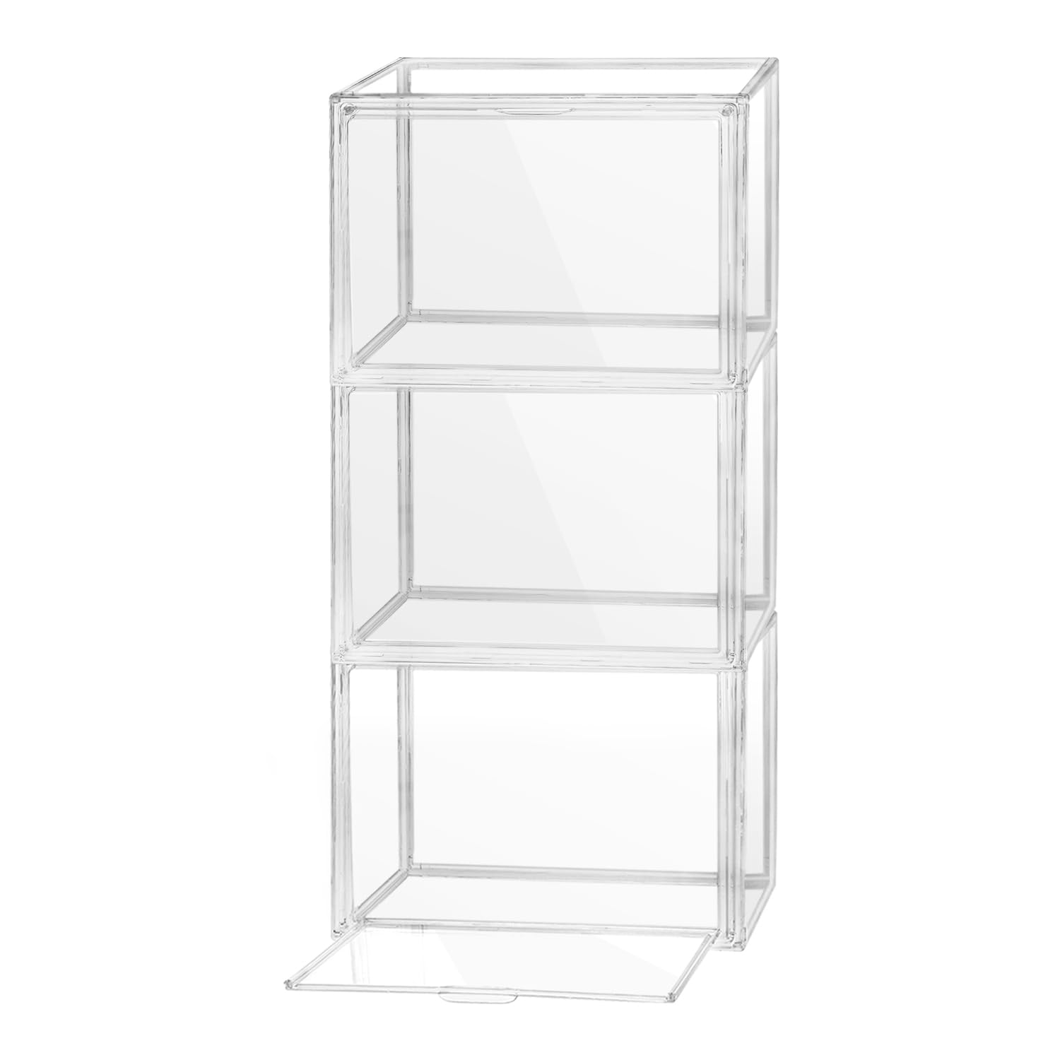 QWORK® 3 Piezas Cajas de Zapatos Apilables, Cajas de Plástico Transparente con Cierre Magnético, para Libros, Nuñecas, Cosméticos, Zapatos y Bolsos