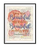 You are beautiful my darling - Song of Solomon 4:7 Christian ART PRINT, UNFRAMED, Vintage Bible verse scripture -abstract watercolor wedding shower wall poster gift, 8x10 inches