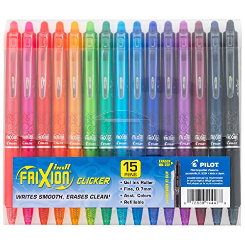 Pilot FriXion Clicker Erasable, Refillable & Retractable Gel Ink Pens Fine Point 0.7mm, Erasable...