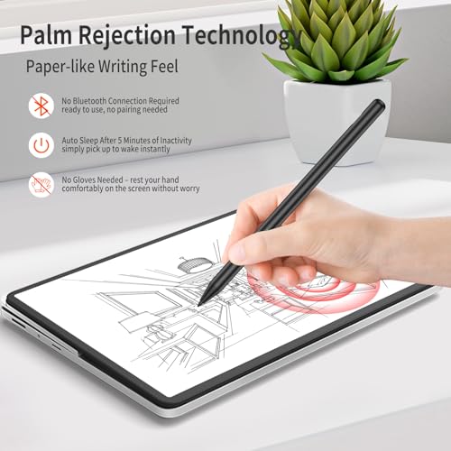Image of Stylus Pen for Surface Pro, 4096-Level Pressure & USB-C Fast Charge | Works with Surface Pro 11 /10 /9 /8 /X, Surface Laptop /Book /Go /Studio, Kobo, Palm rejection for natural note-taking & sketching.
