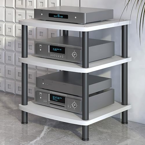 Image of Modern AV Media Stand, 3-Tier Stereo Cabinet with Carbon Steel Frame, Wooden Storage for TV, DVD Players & Accessories(White,3 Tier 60x54x66CM)