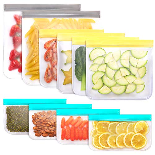 Jagrom 10 Pack Reusable Storage Bags 2 Gallon & 4 Sandwich Lunch Bags & 4 Small Kids Snack Bags For Food, EXTRA THICK Leak Proof Reusable Food Bags, Freezer Bags, Reusable Ziplock Bags, BPA FREE