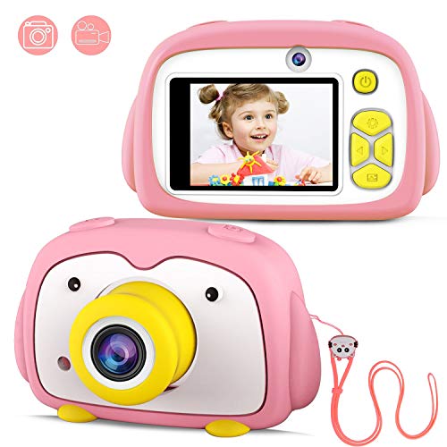 FISHOAKY Appareil Photo Enfants, 2 Pouces Appareil Photo Numérique Enfant, HD 1200 Mégapixels/1080P, Objectif Avant et Arrière, pour 3-12 Ans Kids Jouet Cadeau Intelligent (Rose)
