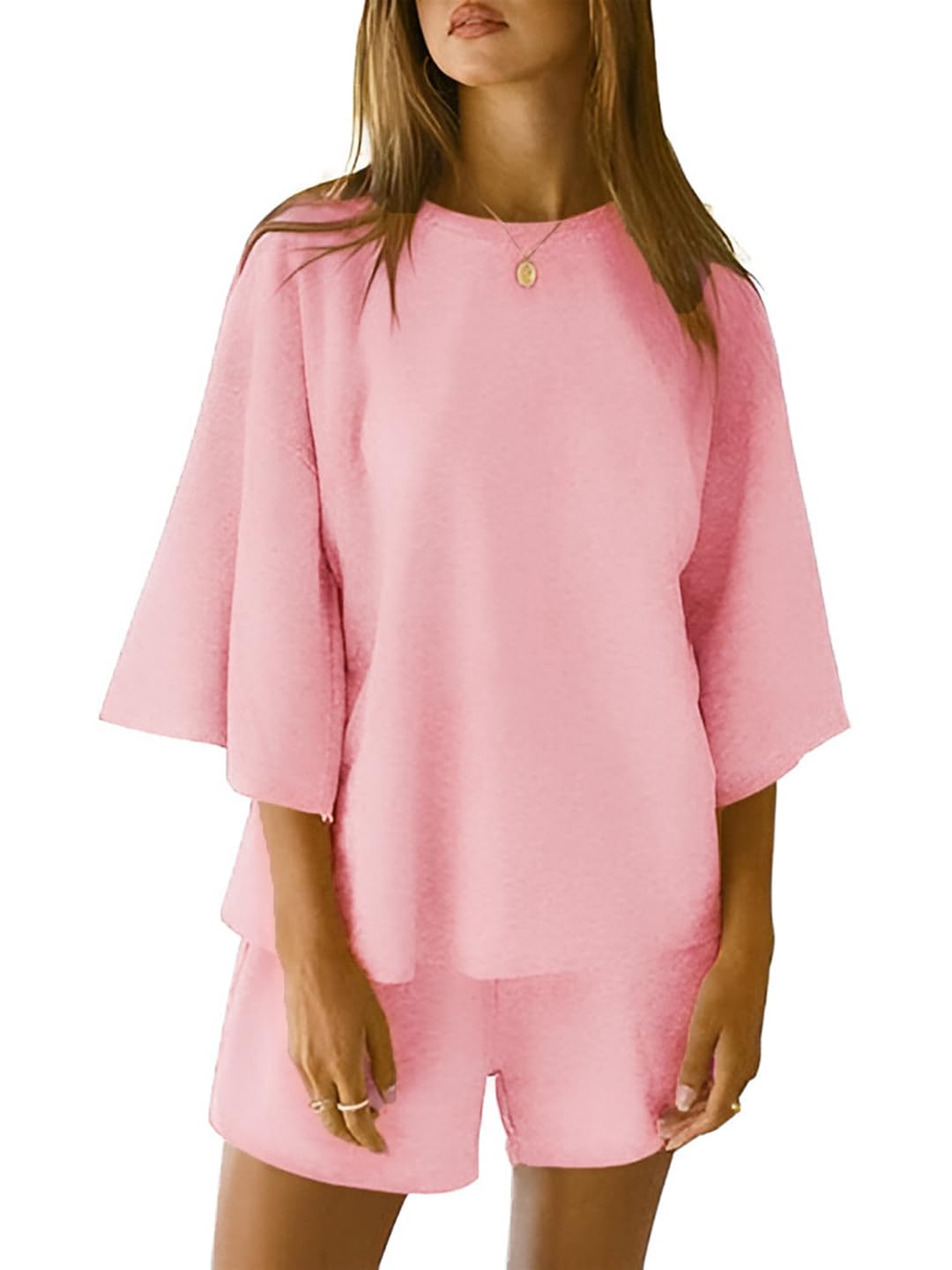 tysort Women's Cotton Solid Oversize drop Shoulder Night Suit Cord Set,Top & Shorts Set-picture-31