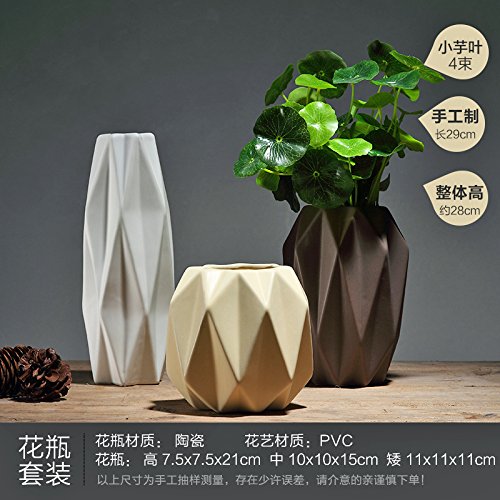 The Wine Shelf Office Bedroom Living Room Decoration Decoration Decoration Decoration Process,Y Edge C Vase, 3 Pieces Of Sets, 4 Bunches Of Small Lotus Leaves