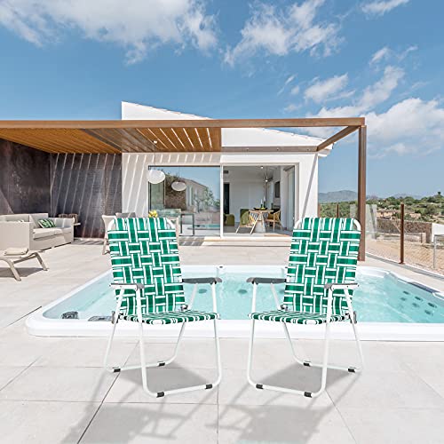 Patio Lawn Chairs Folding,Webbed Folding Chair Outdoor Beach Chair Portable Camping Webbing Chair For Yard, Garden,Weight Capacity 265Lbs (2Pack, Light Green) #TOP5